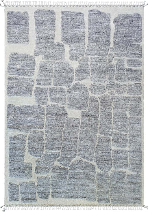 Full view of New Morocco rug from Pakistan, 312 × 212 cm in Gray tones