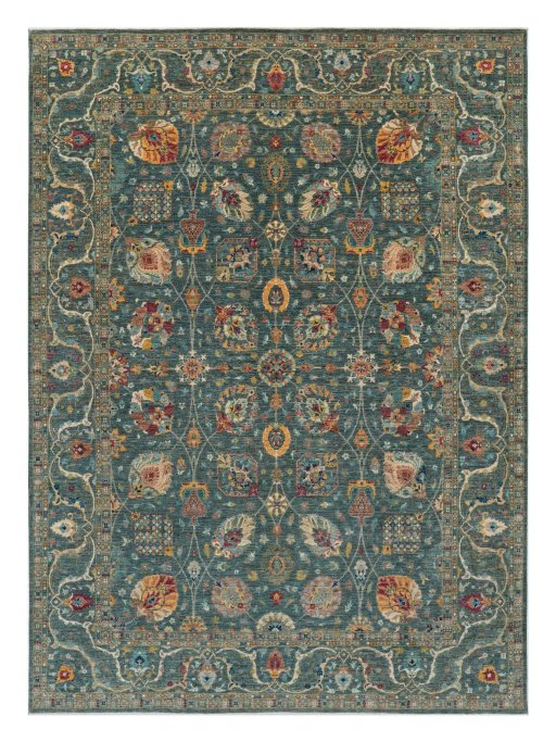 Full view of New Haj-jalili rug from Pakistan, 378 × 273 cm in Green tones