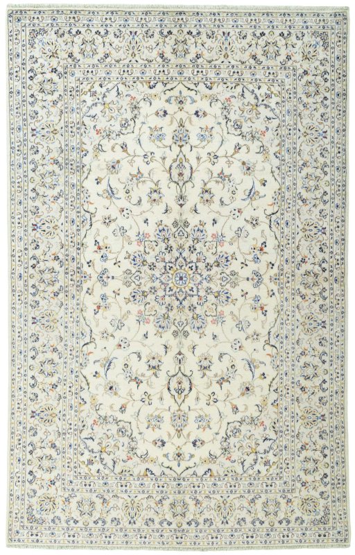 Full view of 2000s Kashan rug from Iran / Persia, 298 × 189 cm in Beige tones