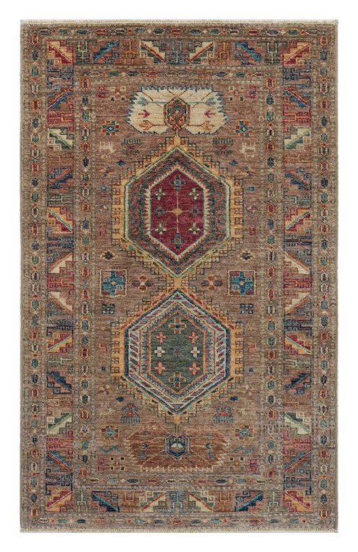 Full view of New Kazak rug from Pakistan, 130 × 79 cm in Brown tones