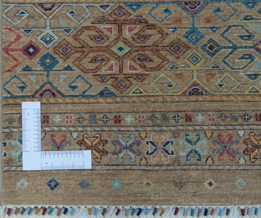 Corner detail of New Samarkand rug showing border pattern and Wool pile