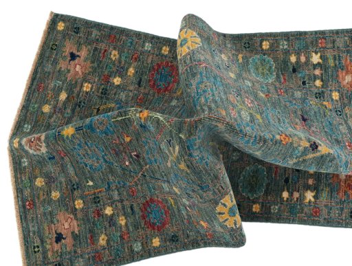Full view of New Farahan rug from Pakistan, 126 × 80 cm in Green tones