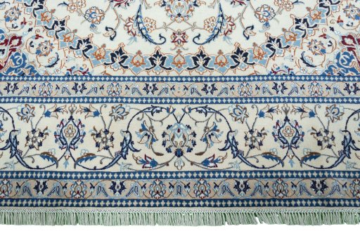 Full view of New Nain rug from Iran / Persia, 355 × 247 cm in Beige tones