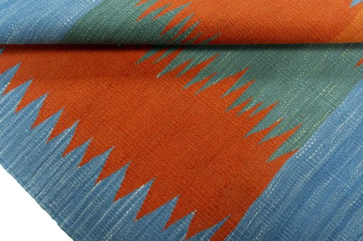 Close-up detail of New Kilim Sofre rug from Turkey showing Wool weave