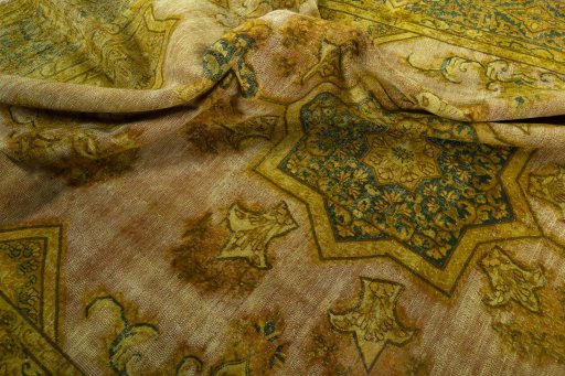 Surface texture of 1950s Vintage rug with natural Wool and intricate pattern