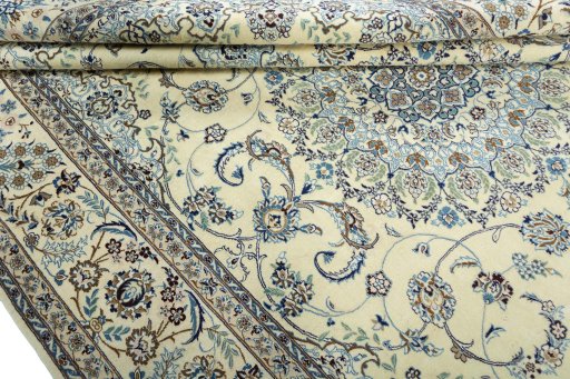 Close-up detail of 2000s Nain rug from Iran / Persia showing Wool weave