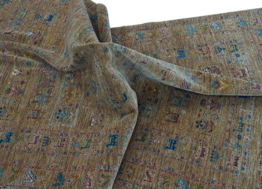 Full view of New Samarkand rug from Pakistan, 252 × 171 cm in Yellow tones