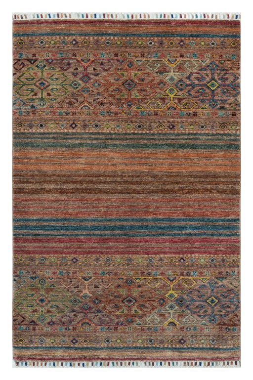 Full view of New Samarkand rug from Pakistan, 152 × 100 cm in Multi Color tones