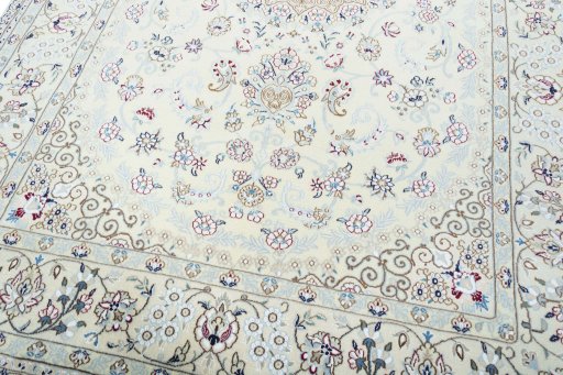 Close-up detail of 2000s Nain rug from Iran / Persia showing Wool weave