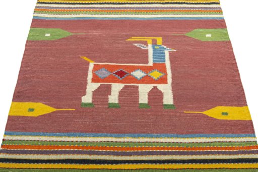 Close-up detail of New Kilim Dastan rug from Turkey showing Wool weave