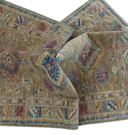 Full view of New Kazak rug from Pakistan, 159 × 103 cm in Yellow tones