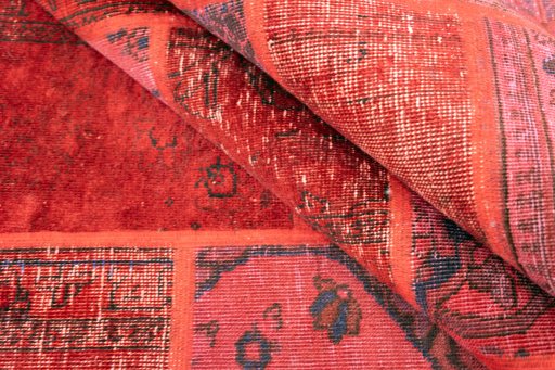 Full view of 1960s Patchwork rug from Iran / Persia, 240 × 170 cm in Red tones