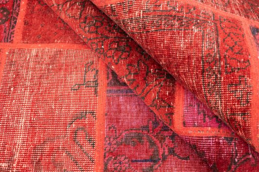 Full view of 1960s Patchwork rug from Iran / Persia, 240 × 170 cm in Red tones