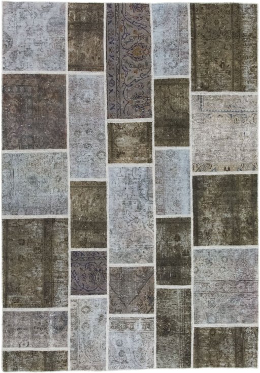 Full view of 1960s Patchwork rug from Iran / Persia, 240 × 170 cm in Gray tones