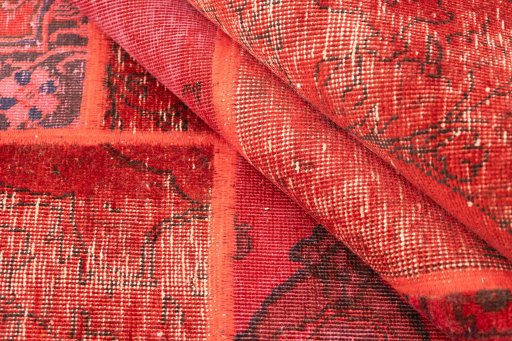 Full view of 1960s Patchwork rug from Iran / Persia, 240 × 170 cm in Red tones