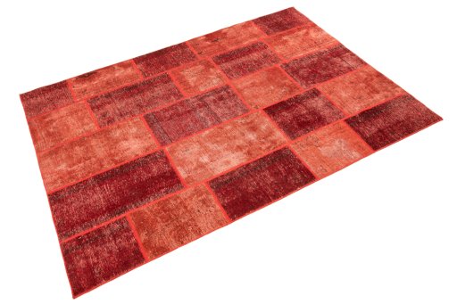 Close-up detail of 1960s Patchwork rug from Iran / Persia showing Wool weave