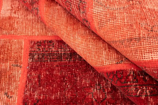 Close-up detail of 1960s Patchwork rug from Iran / Persia showing Wool weave