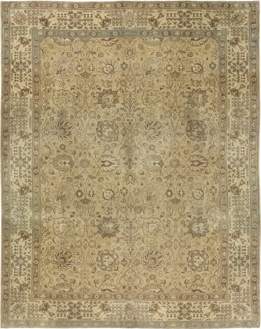 Full view of 1940s Vintage rug from Iran / Persia, 367 × 290 cm in Beige tones