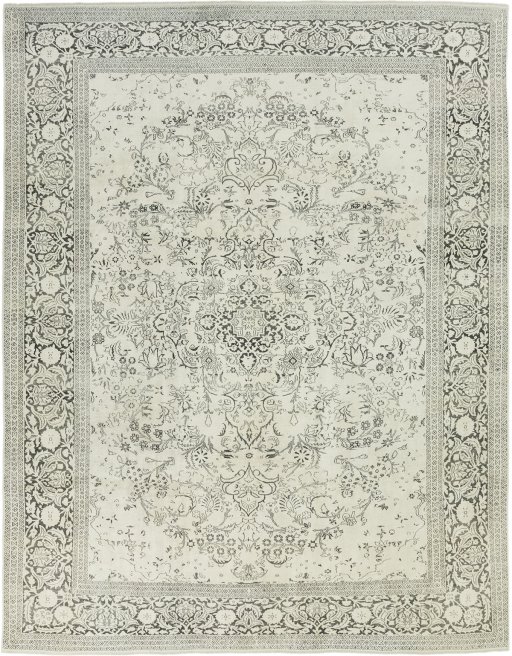 Full view of 1990s Vintage rug from India, 335 × 263 cm in Gray tones