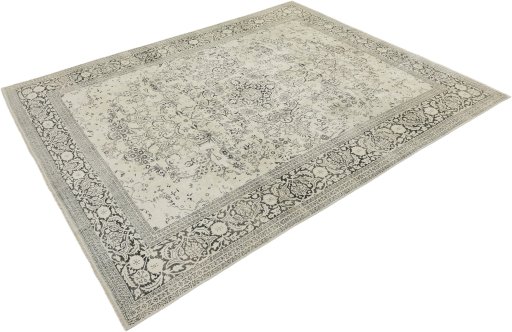 Corner detail of 1990s Vintage rug showing border pattern and Silk pile