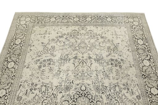 Surface texture of 1990s Vintage rug with natural Silk and intricate pattern