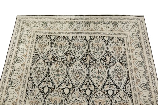 Surface texture of 1990s Vintage rug with natural Silk and intricate pattern