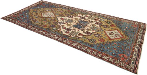 Close-up detail of 1900s Vintage rug from Iran / Persia showing Wool weave
