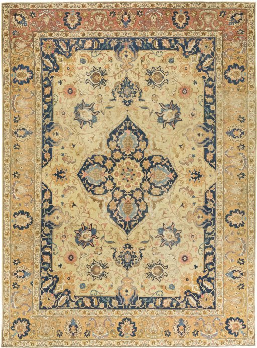 Full view of 1940s Vintage rug from Iran / Persia, 346 × 255 cm in Beige tones