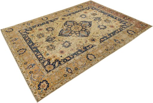 Corner detail of 1940s Vintage rug showing border pattern and Wool pile