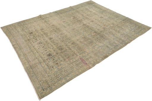 Corner detail of 1920s Vintage rug showing border pattern and Wool pile