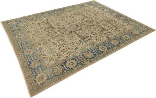 Corner detail of 1920s Vintage rug showing border pattern and Wool pile