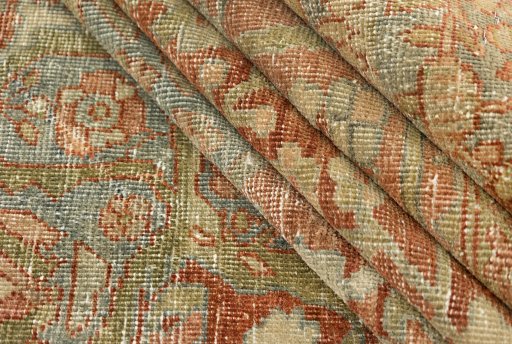 Corner detail of 1880s Vintage rug showing border pattern and Wool pile