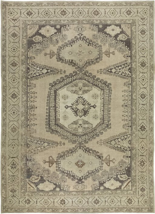Full view of 1940s Vintage rug from Iran / Persia, 370 × 270 cm in Cream tones