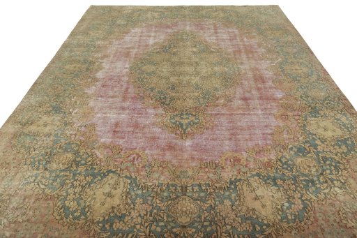 Surface texture of 1950s Vintage rug with natural Wool and intricate pattern