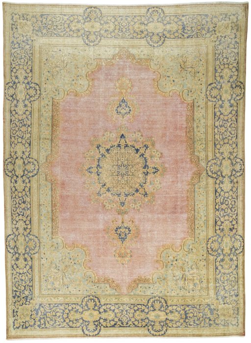 Full view of 1950s Vintage rug from Turkey, 421 × 306 cm in Red tones