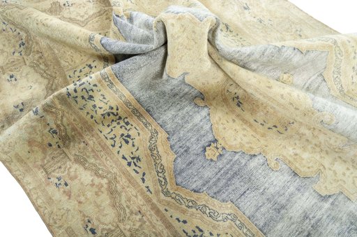 Surface texture of 1970s Vintage rug with natural Wool and intricate pattern