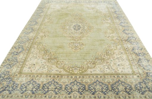 Surface texture of 1970s Vintage rug with natural Wool and intricate pattern