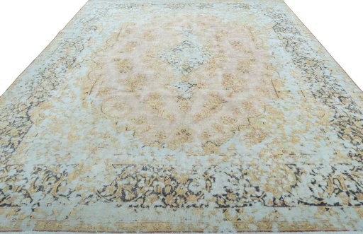Surface texture of 1950s Vintage rug with natural Wool and intricate pattern