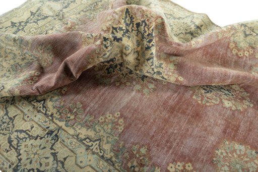 Surface texture of 1950s Vintage rug with natural Wool and intricate pattern