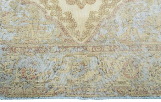 Full view of 1970s Vintage rug from Pakistan, 383 × 291 cm in Beige tones