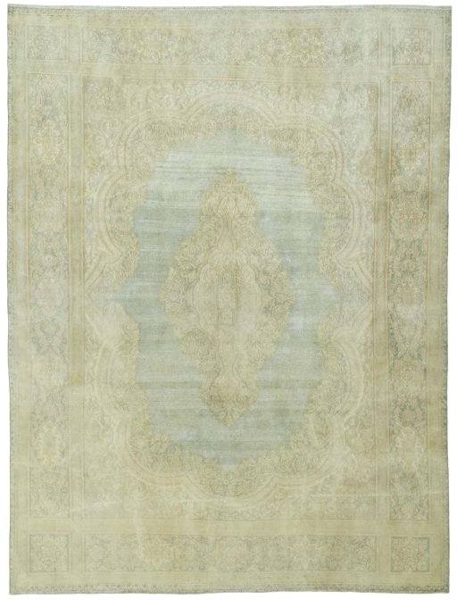 Full view of 1970s Vintage rug from Pakistan, 305 × 232 cm in Green tones