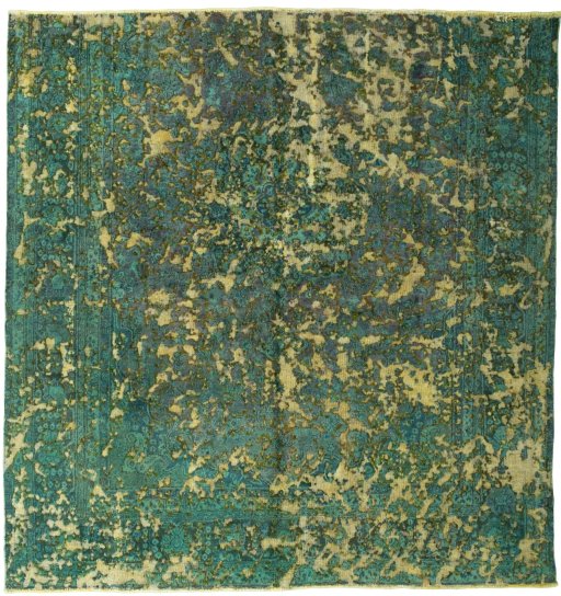 Full view of 1950s Vintage rug from Pakistan, 243 × 230 cm in Yellow tones