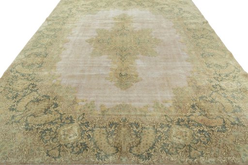 Surface texture of 1950s Vintage rug with natural Wool and intricate pattern