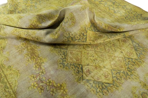 Surface texture of 1950s Vintage rug with natural Wool and intricate pattern