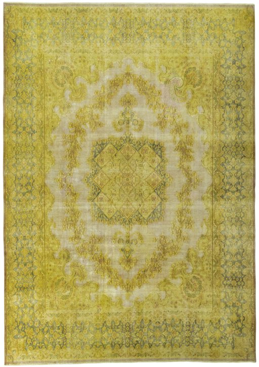 Full view of 1950s Vintage rug from Pakistan, 480 × 337 cm in Yellow tones