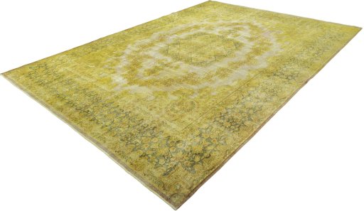 Corner detail of 1950s Vintage rug showing border pattern and Wool pile