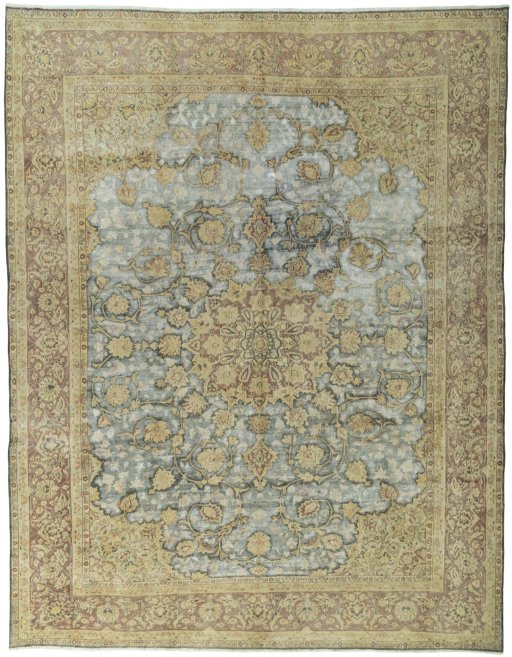 Full view of 1950s Vintage rug from Pakistan, 350 × 273 cm in Gray tones