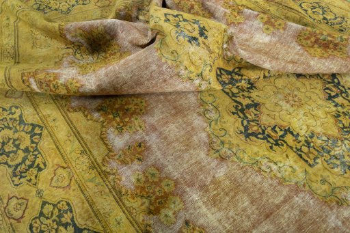 Surface texture of 1950s Vintage rug with natural Wool and intricate pattern