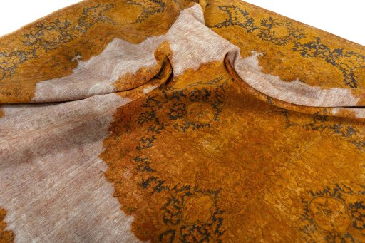 Surface texture of 1950s Vintage rug with natural Wool and intricate pattern
