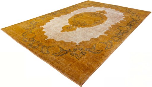 Corner detail of 1950s Vintage rug showing border pattern and Wool pile